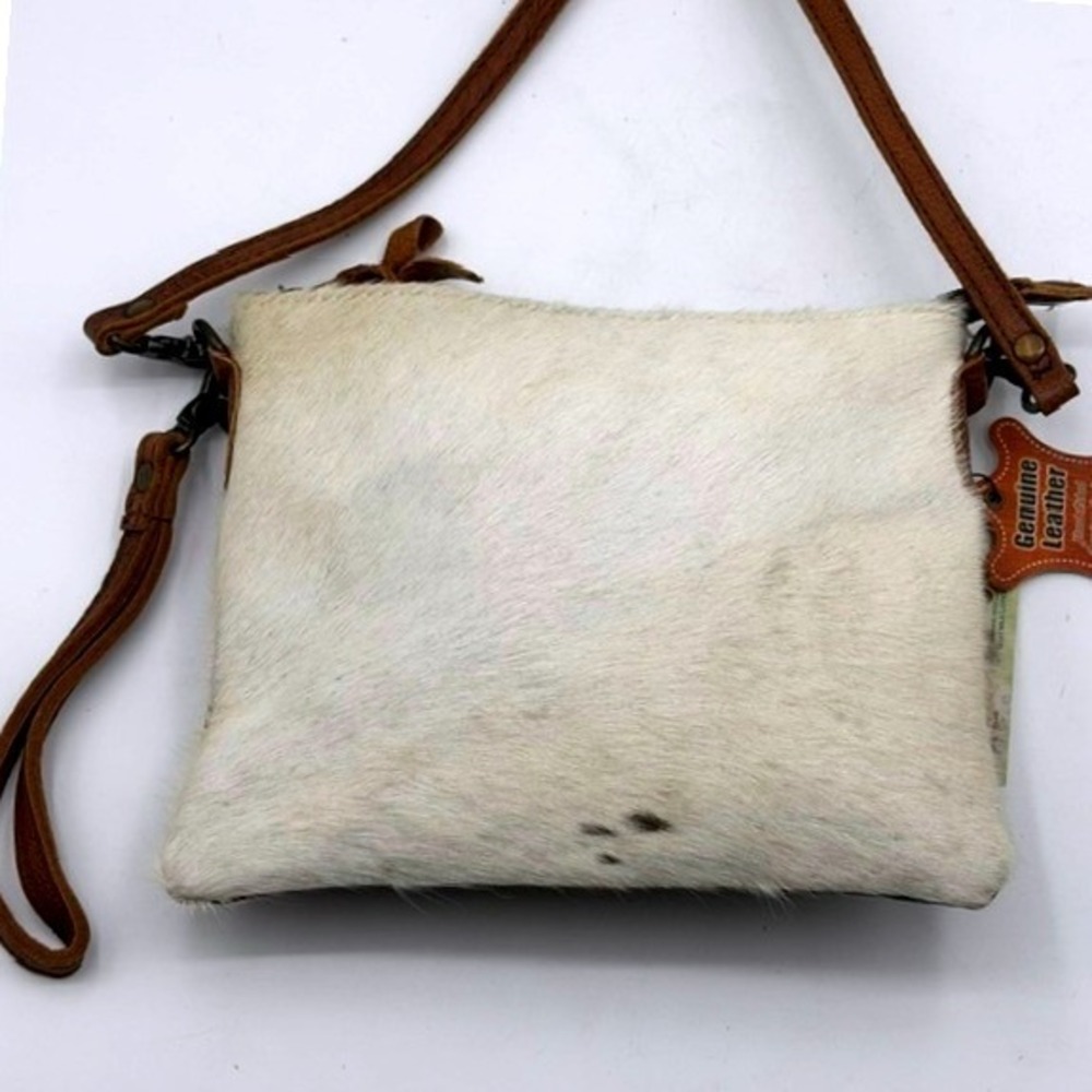 American Darling White Cowhide Brown Leather Western Crossbody Bag New